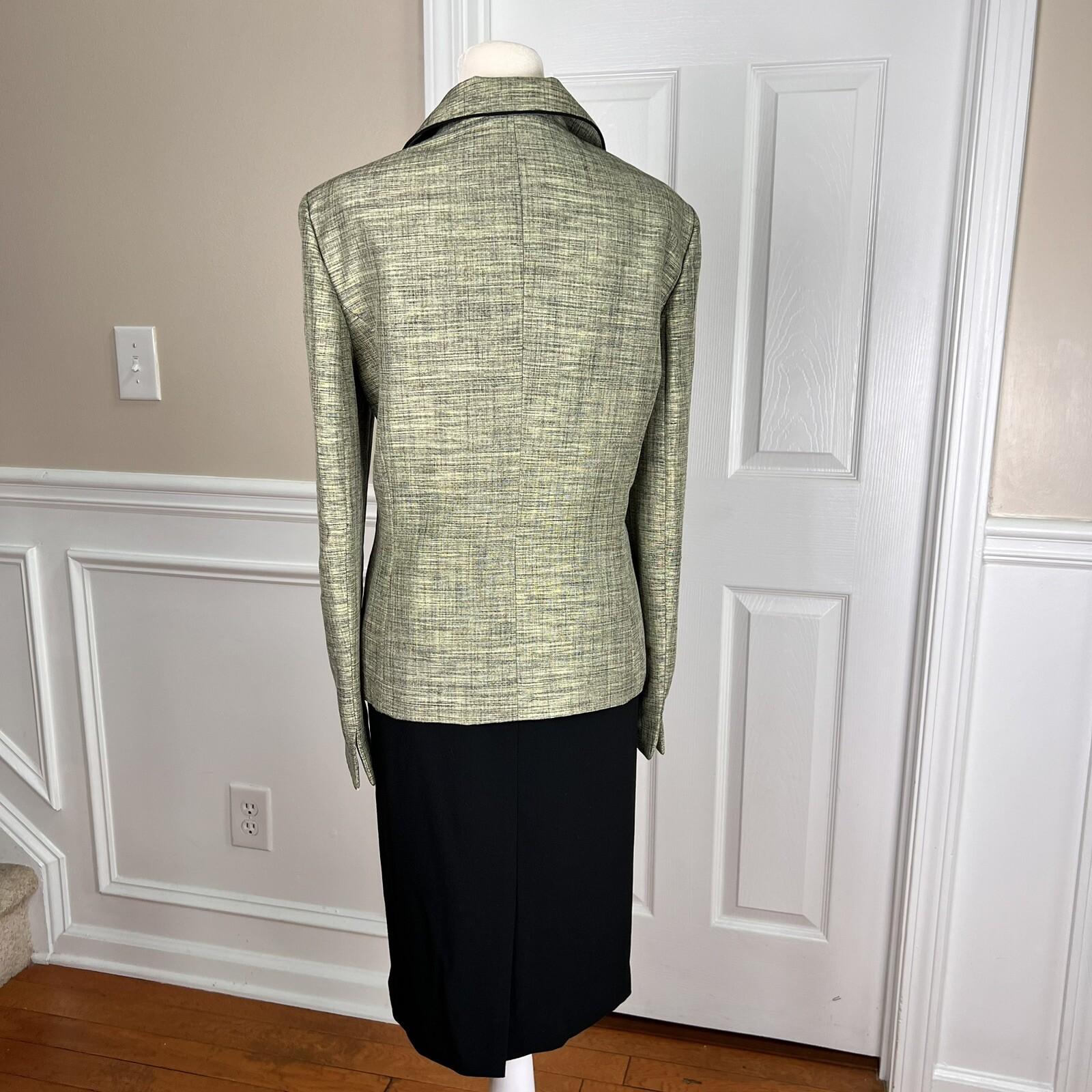 KASPER 2PC Green Black Polyester Notch Collar Skirt (Size 12P) Suit (Size 12)