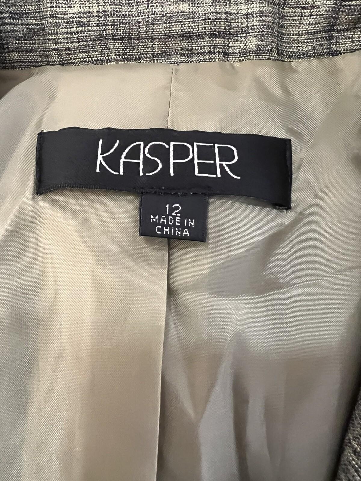 KASPER 2PC Green Black Polyester Notch Collar Skirt (Size 12P) Suit (Size 12)