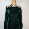 Elie Tahari Velvet Dress M Emeral Green Beaded Bodycon Fashionable Quiet Luxury