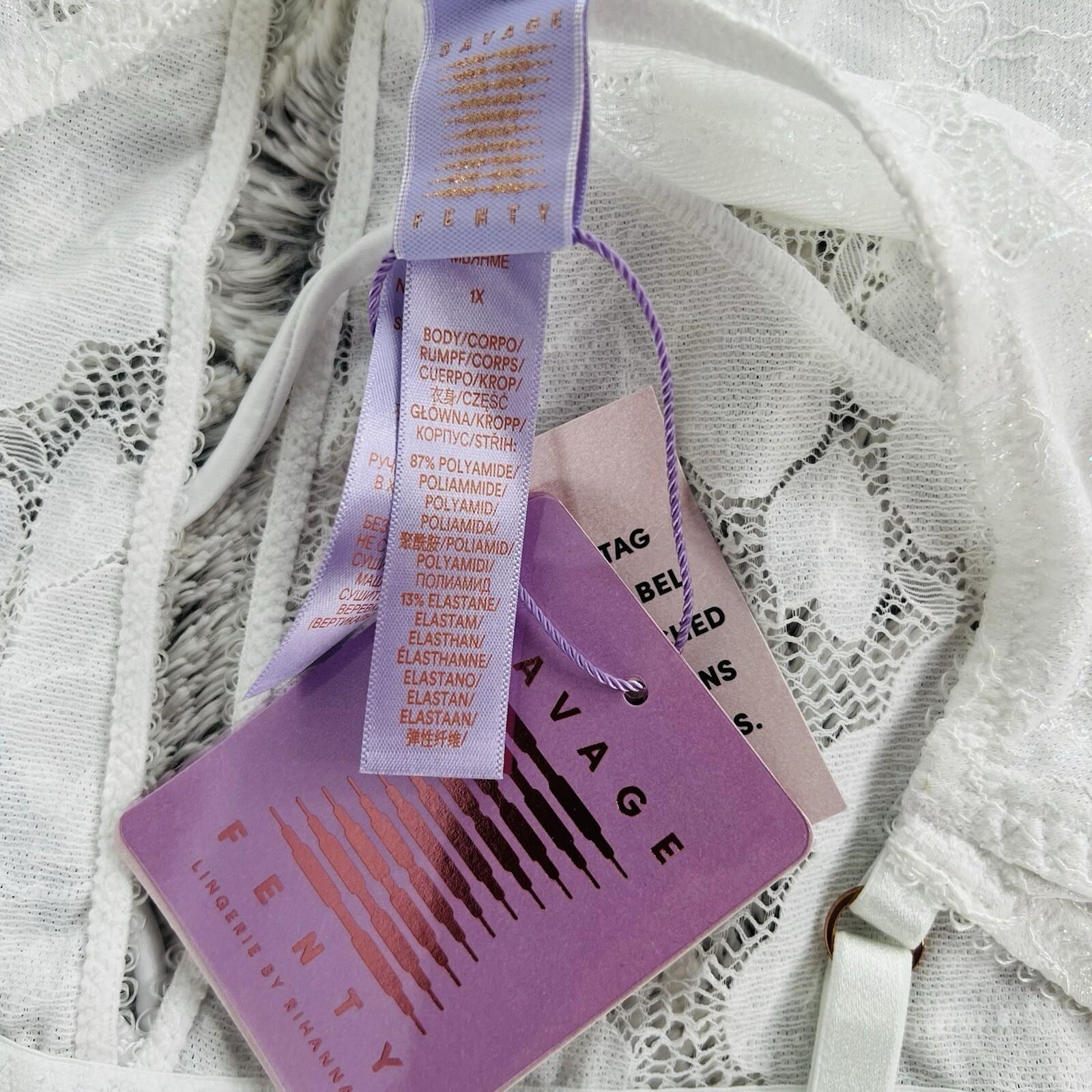 Savage Fenty Bodysuit Size 1X White Teddy Lingerie Sexy Sheer Mesh Lace New