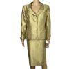Le Suit Polyester Rayon Skirt Suit Size 14 Mustard Wide Collar 2 Piece Women New