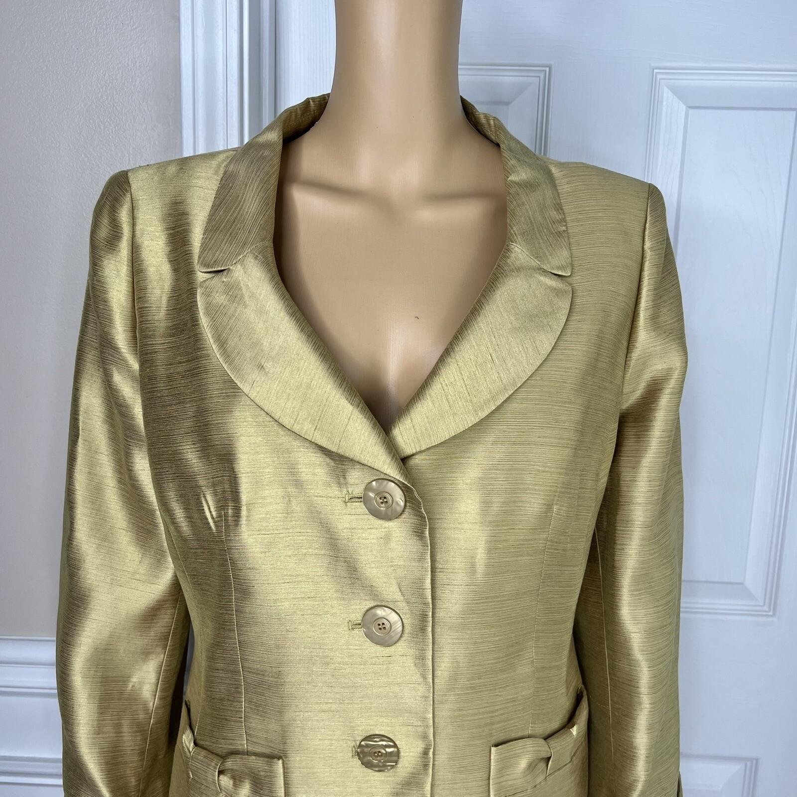Le Suit Polyester Rayon Skirt Suit Size 14 Mustard Wide Collar 2 Piece Women New