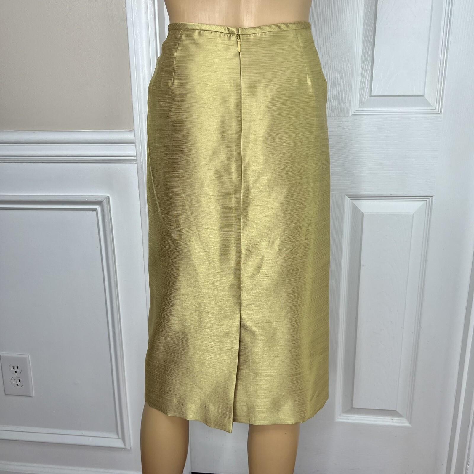 Le Suit Polyester Rayon Skirt Suit Size 14 Mustard Wide Collar 2 Piece Women New