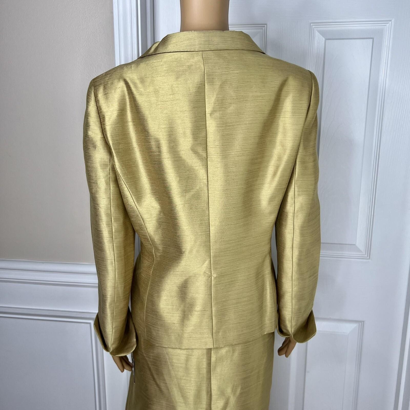 Le Suit Polyester Rayon Skirt Suit Size 14 Mustard Wide Collar 2 Piece Women New