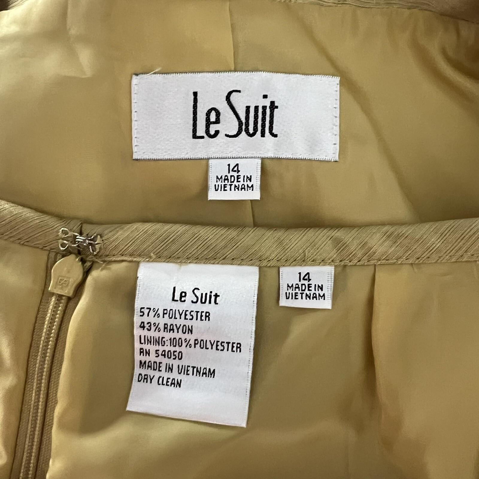 Le Suit Polyester Rayon Skirt Suit Size 14 Mustard Wide Collar 2 Piece Women New