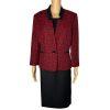 Kasper Polyester Lined Dress Suit Size 12 Black Red Stand Up Collar 2Piece Women