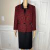 Kasper Polyester Lined Dress Suit Size 12 Black Red Stand Up Collar 2Piece Women
