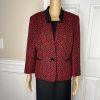 Kasper Polyester Lined Dress Suit Size 12 Black Red Stand Up Collar 2Piece Women