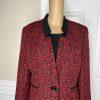 Kasper Polyester Lined Dress Suit Size 12 Black Red Stand Up Collar 2Piece Women