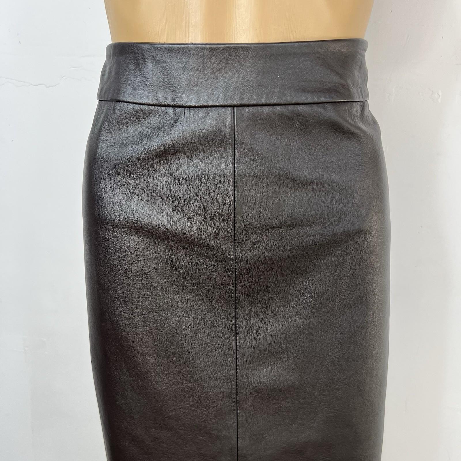 Kasper Women  Genuine Leather Pencil Skirt  Size 8P Brown Lined Business Career