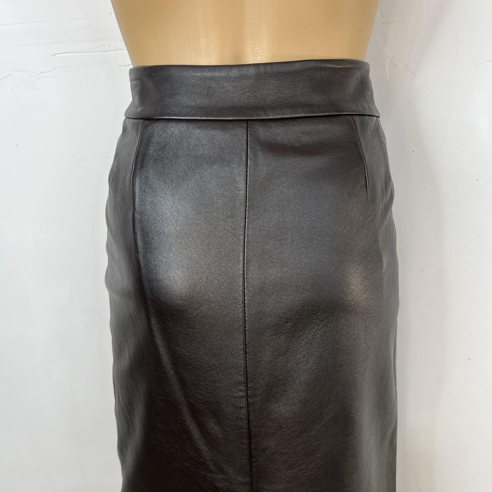 Kasper Women  Genuine Leather Pencil Skirt  Size 8P Brown Lined Business Career