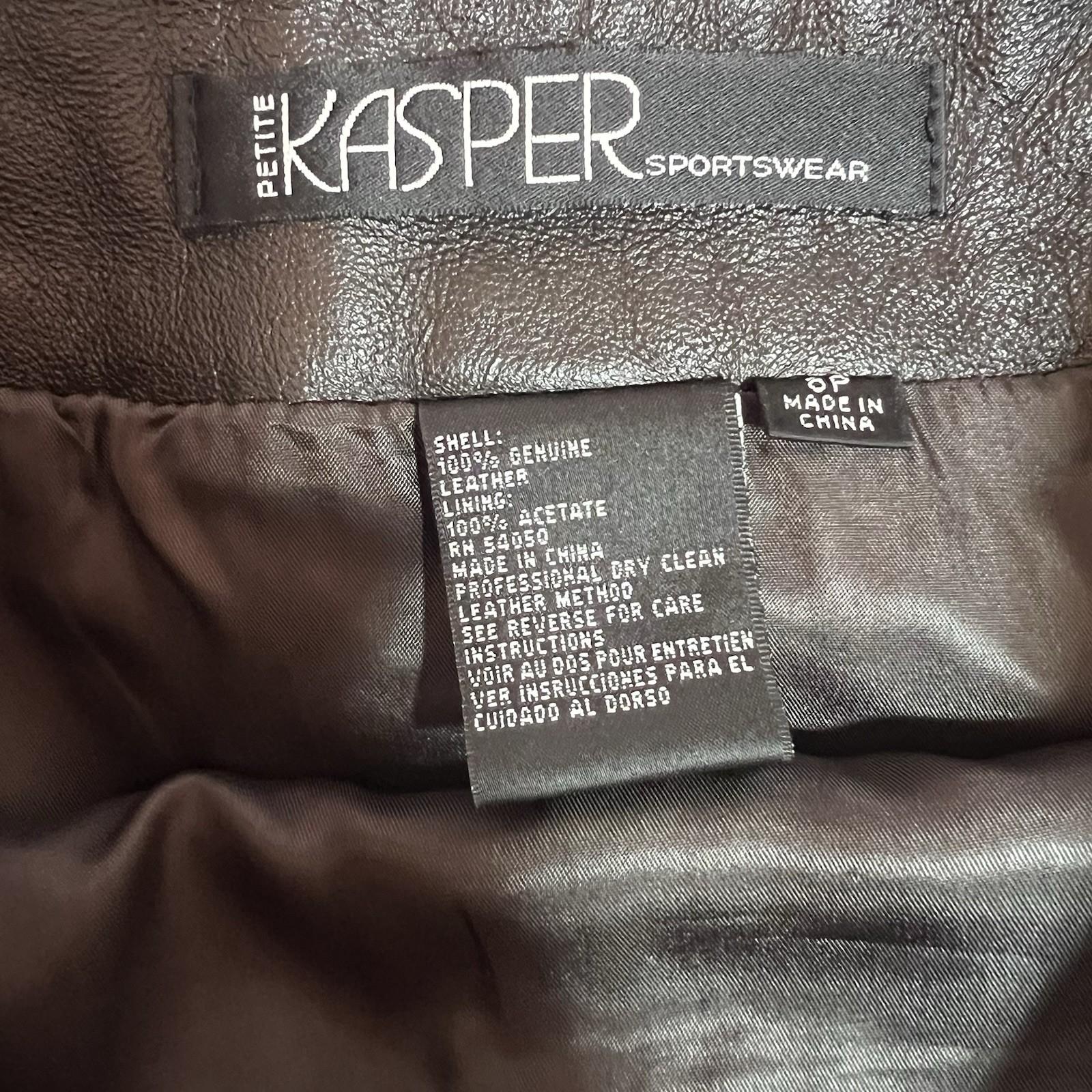 Kasper Women  Genuine Leather Pencil Skirt  Size 8P Brown Lined Business Career