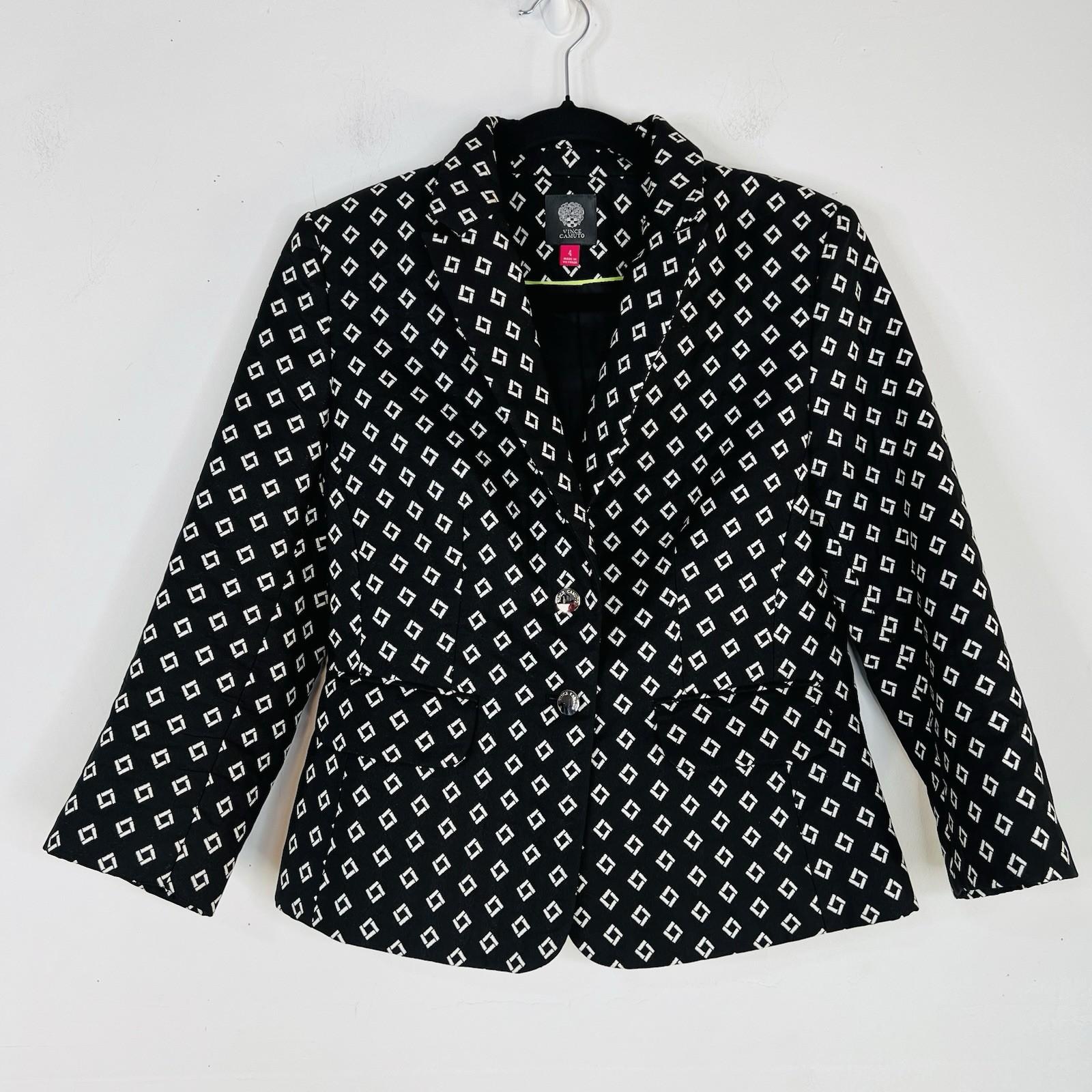 Vince Camuto Polyester Blazer Size 4 Black White Notch Collar Career Business