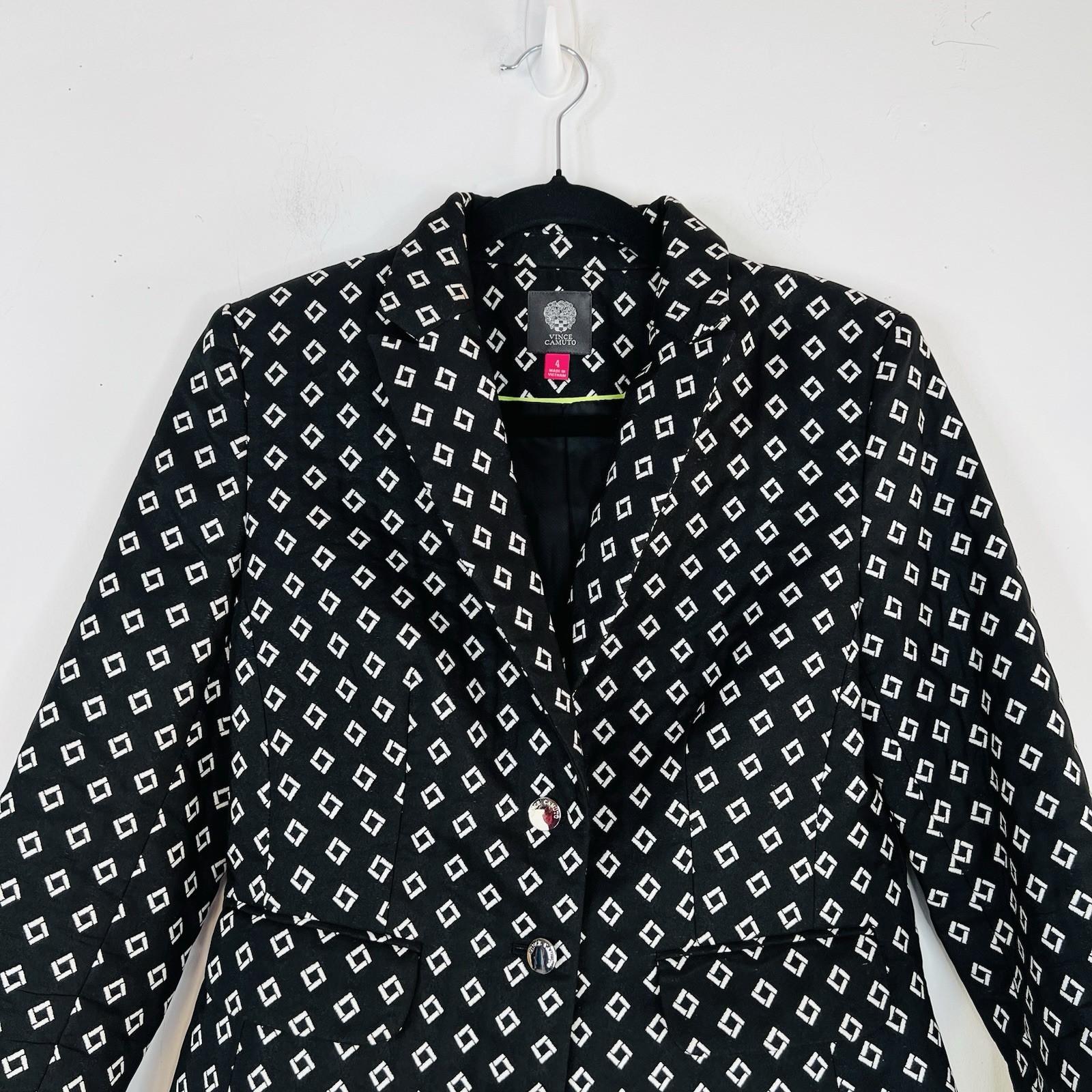 Vince Camuto Polyester Blazer Size 4 Black White Notch Collar Career Business