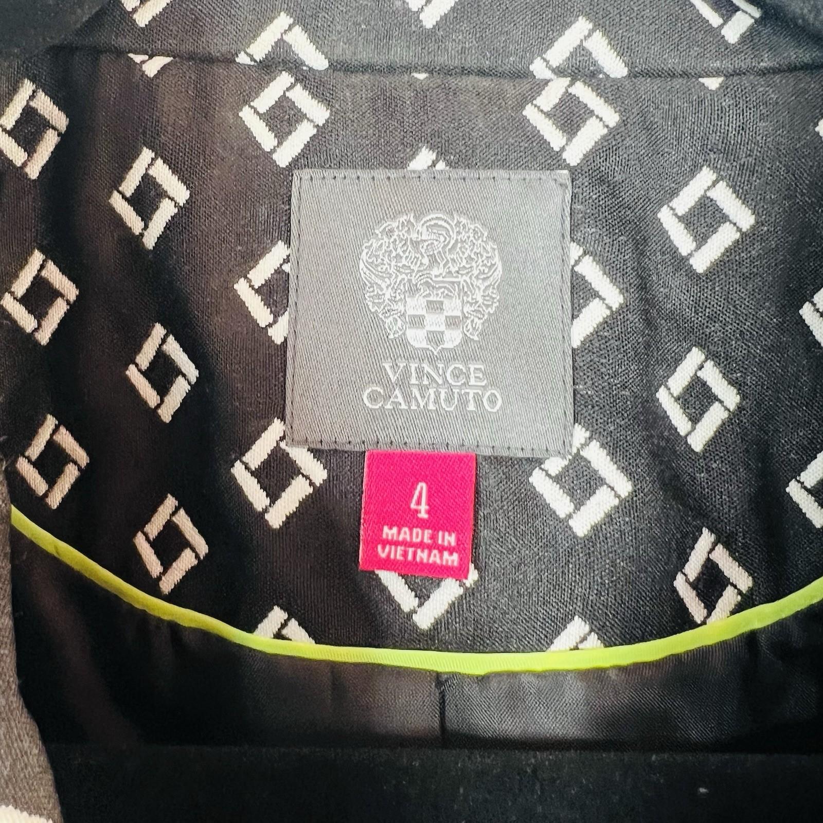 Vince Camuto Polyester Blazer Size 4 Black White Notch Collar Career Business