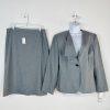 John Meyer Polyester Skirt Suit Size 14 Light Gray Ruffle Collarless 2PC New