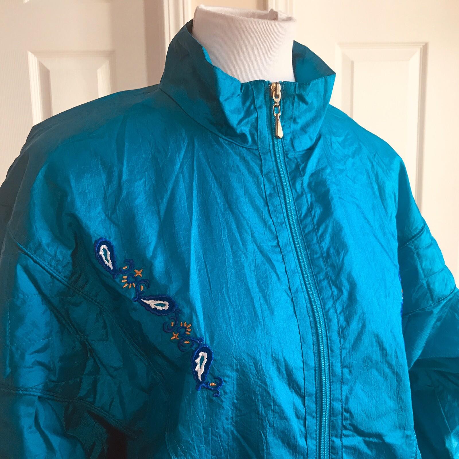 10-308.jpg BOLO SPIRIT Vintage Rare Women Teal Nylon 2PC Track Pant Sweat Suit Size M