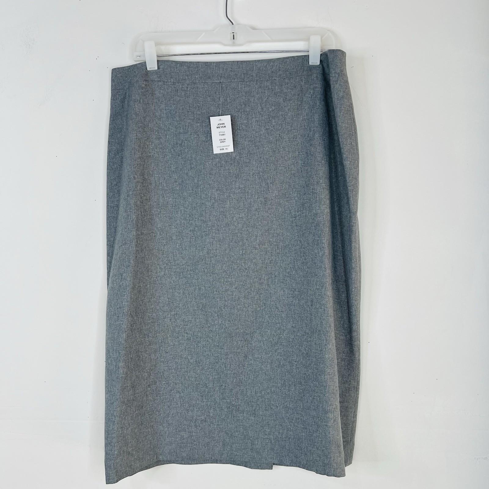 John Meyer Polyester Skirt Suit Size 14 Light Gray Ruffle Collarless 2PC New