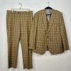 Vitali Men 3PC Vested Suit 46L Pants 40x32.5 Plaid Rust Peak Lapel Flat Front