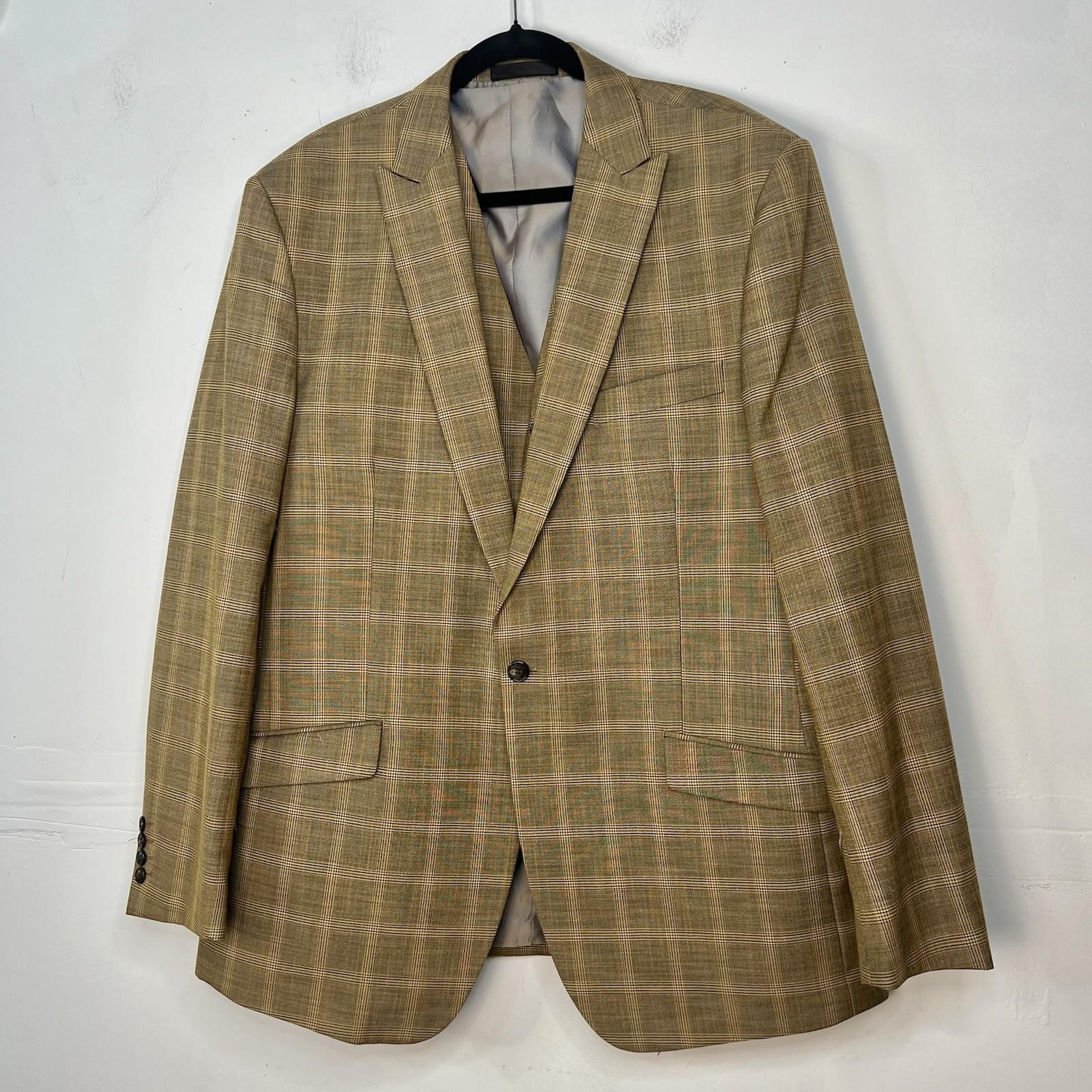 Vitali Men 3PC Vested Suit 46L Pants 40x32.5 Plaid Rust Peak Lapel Flat Front