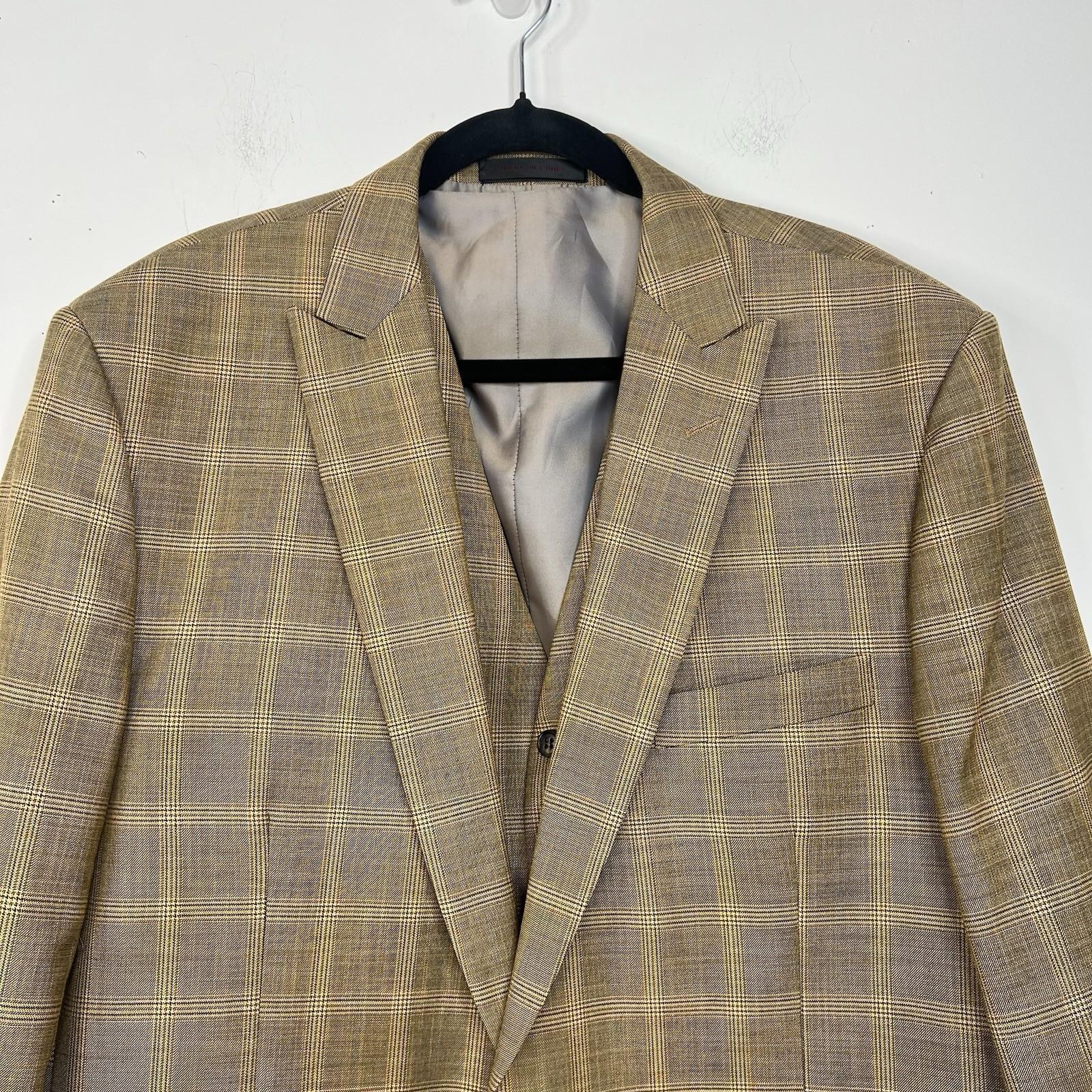 Vitali Men 3PC Vested Suit 46L Pants 40x32.5 Plaid Rust Peak Lapel Flat Front