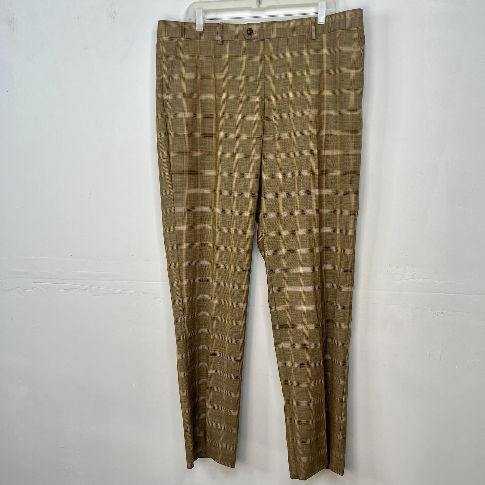 Vitali Men 3PC Vested Suit 46L Pants 40x32.5 Plaid Rust Peak Lapel Flat Front