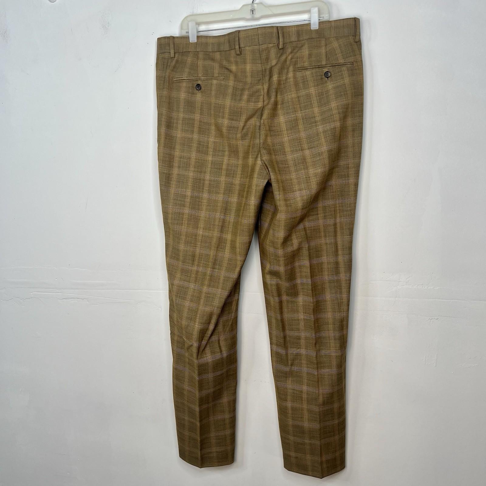 Vitali Men 3PC Vested Suit 46L Pants 40x32.5 Plaid Rust Peak Lapel Flat Front
