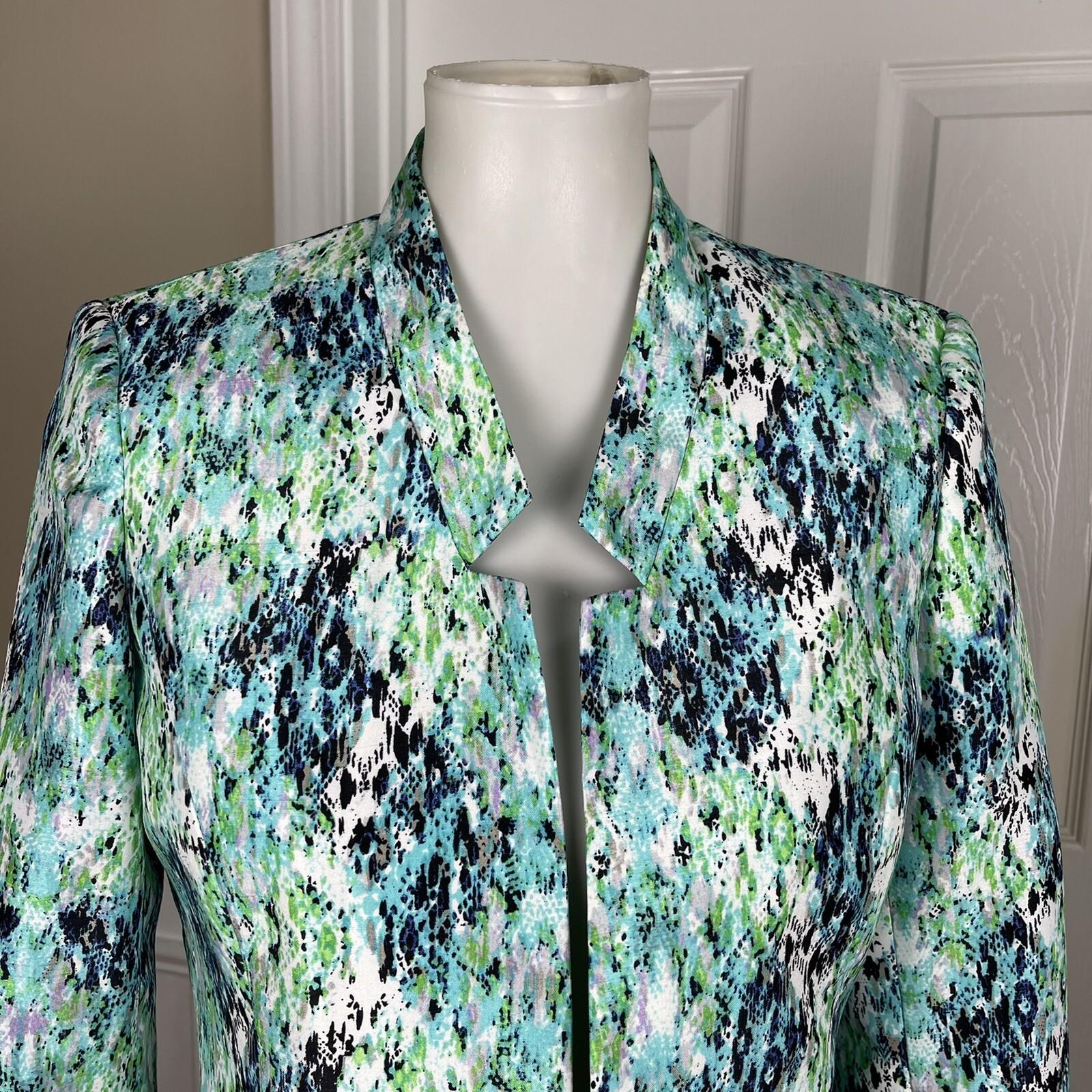 KASPER 1PC Green Multicolored Polyester Open Front Stand Up Collar Blazer Size 6