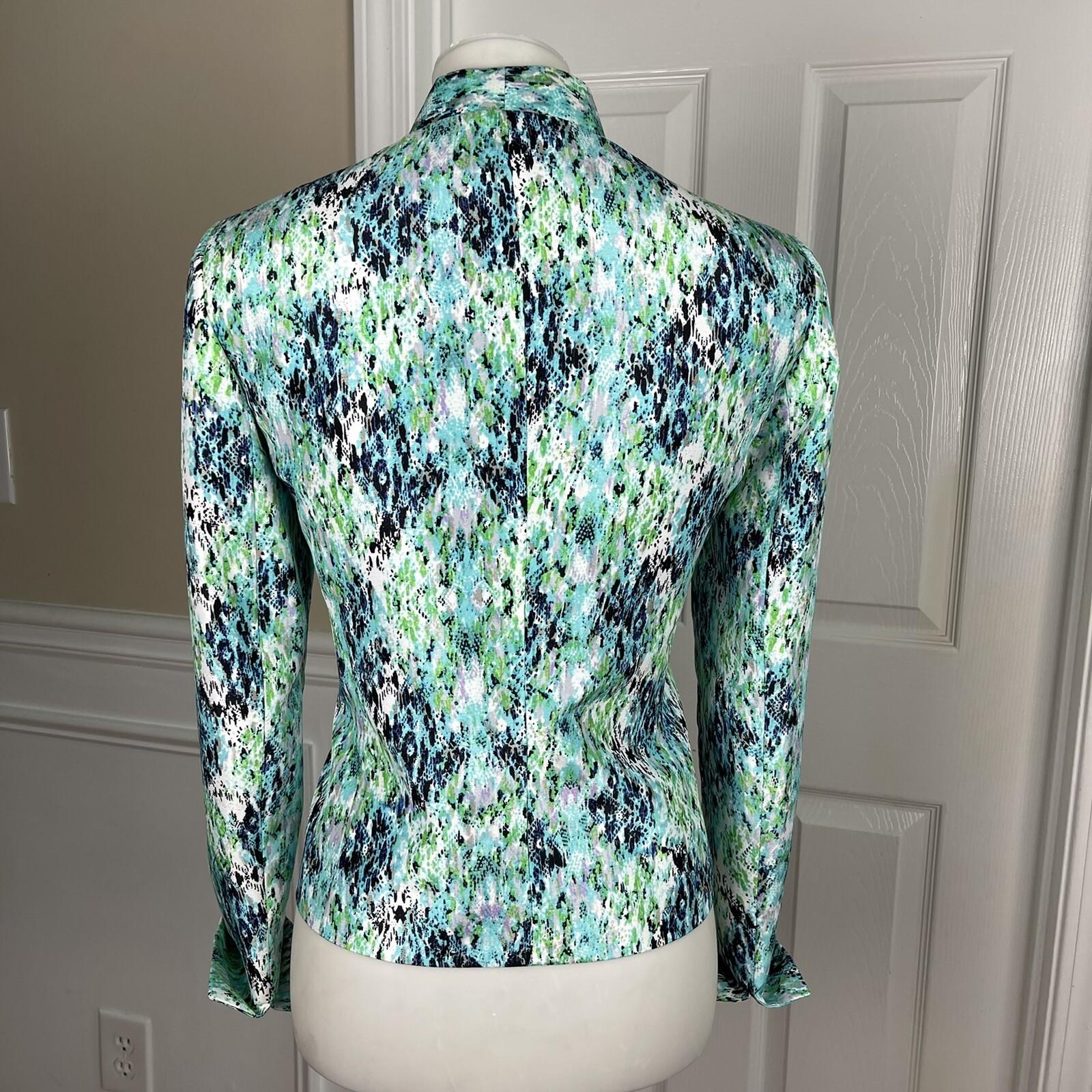 KASPER 1PC Green Multicolored Polyester Open Front Stand Up Collar Blazer Size 6