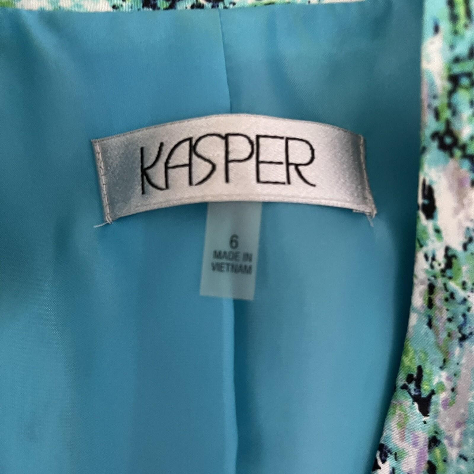 KASPER 1PC Green Multicolored Polyester Open Front Stand Up Collar Blazer Size 6
