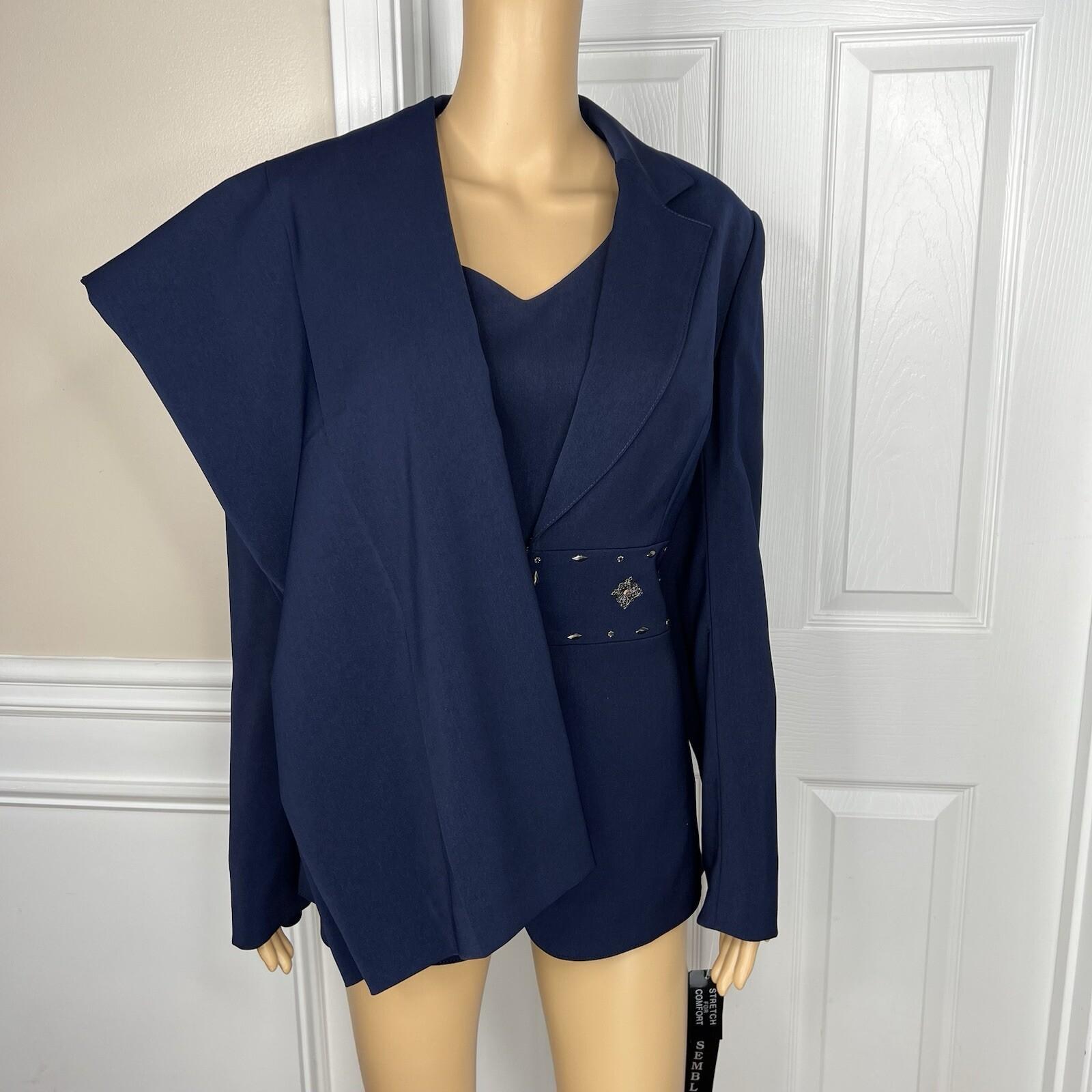 John Meyer Polyester Pant Suit Top 14 Beaded Navy Blue Twill Cocktail 2PC New