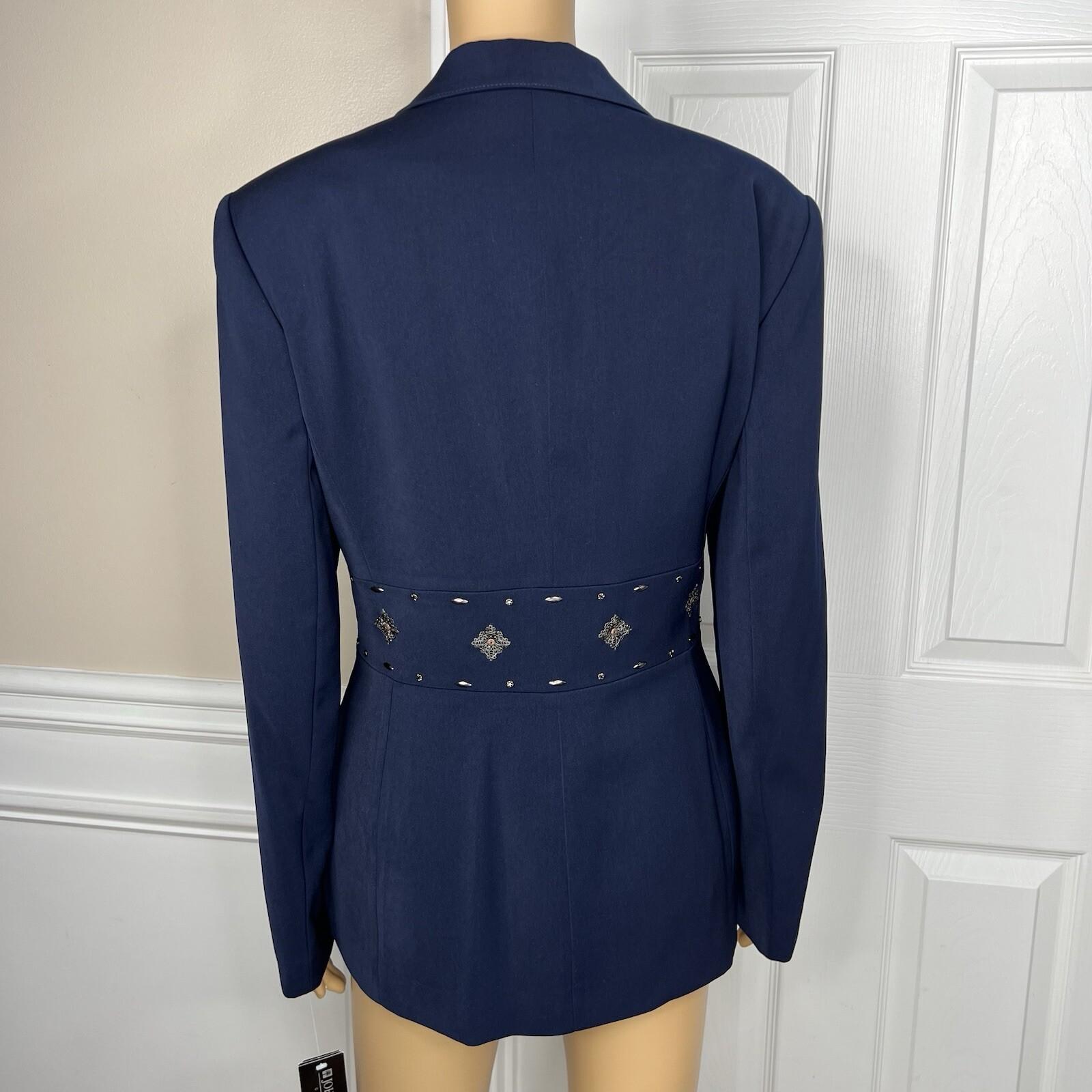 John Meyer Polyester Pant Suit Top 14 Beaded Navy Blue Twill Cocktail 2PC New