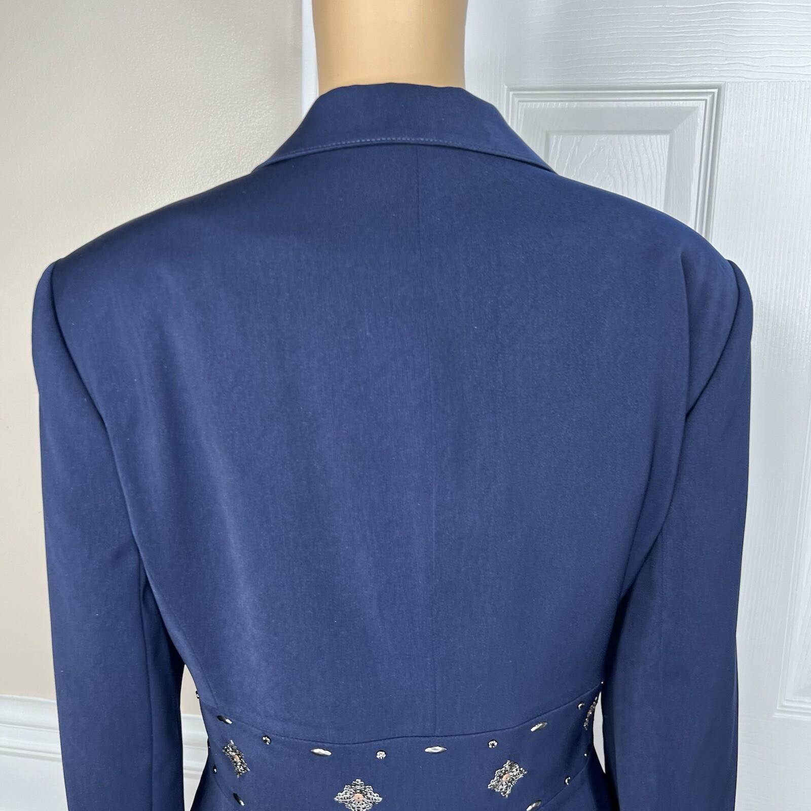 John Meyer Polyester Pant Suit Top 14 Beaded Navy Blue Twill Cocktail 2PC New