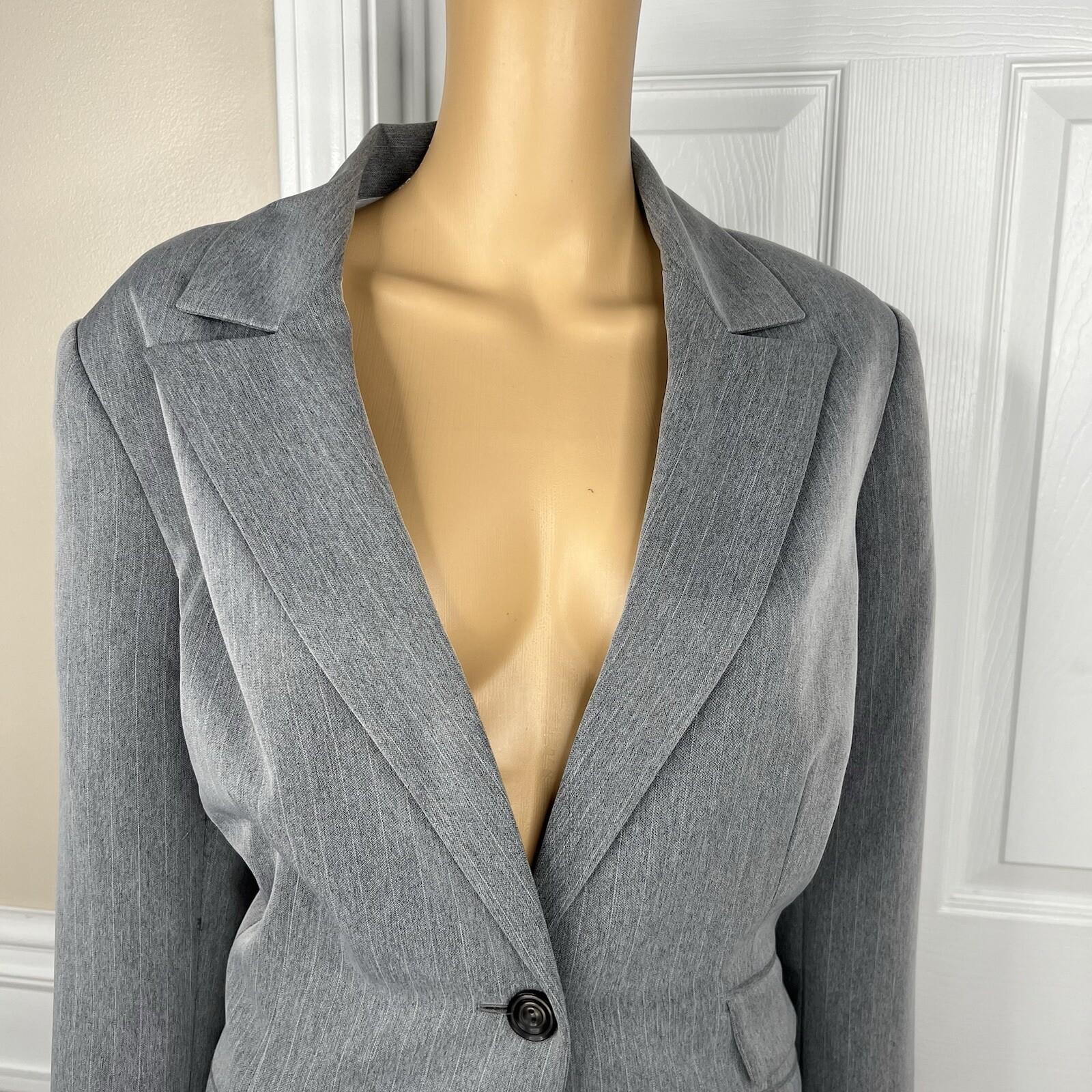 Liz Claiborne Polyester Blazer Suit Size 16 Light Gray Peak Collar Lined 1PC