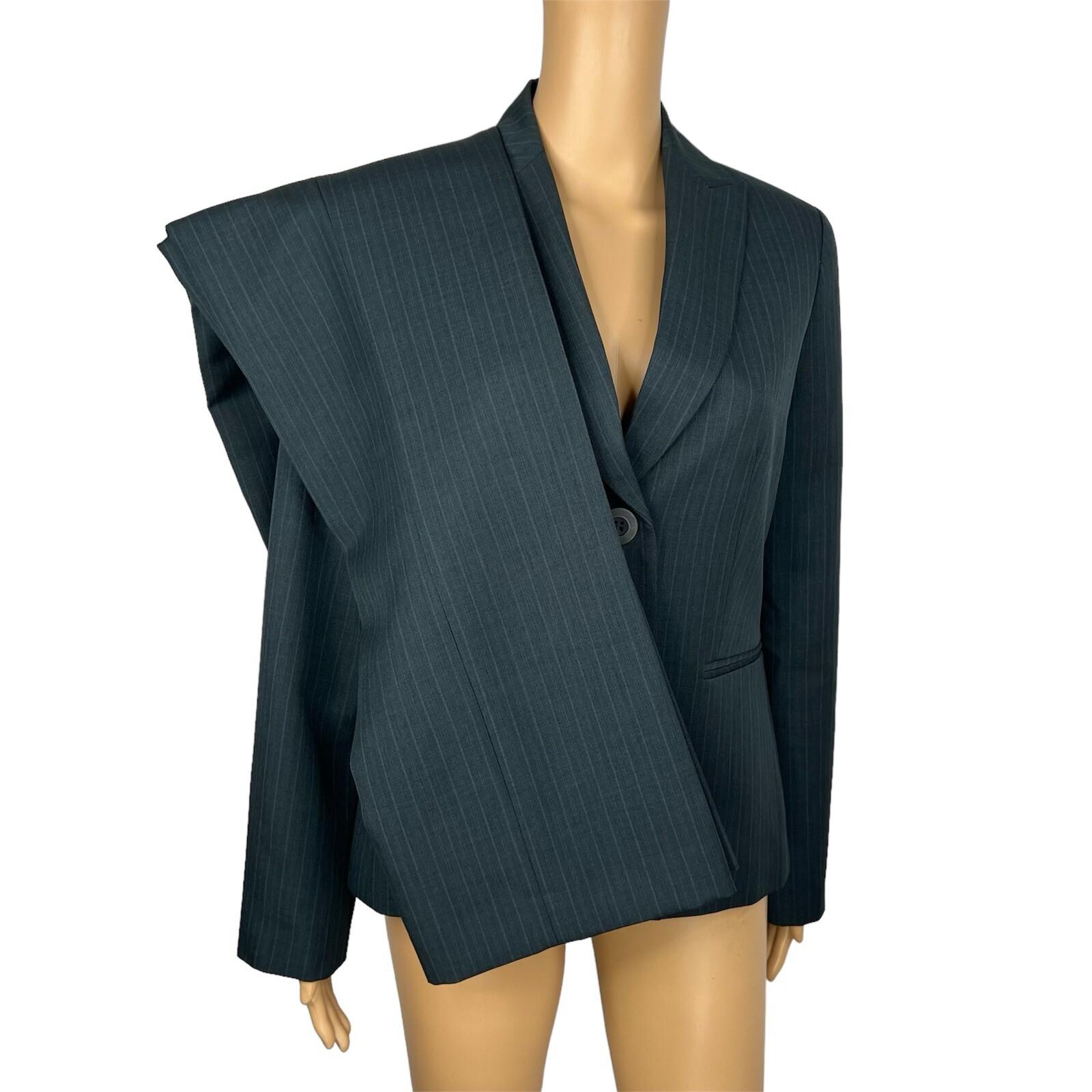 LE SUIT Polyester Pant Suit Size 6 Green Striped Peak Collar Career Lined 2PC