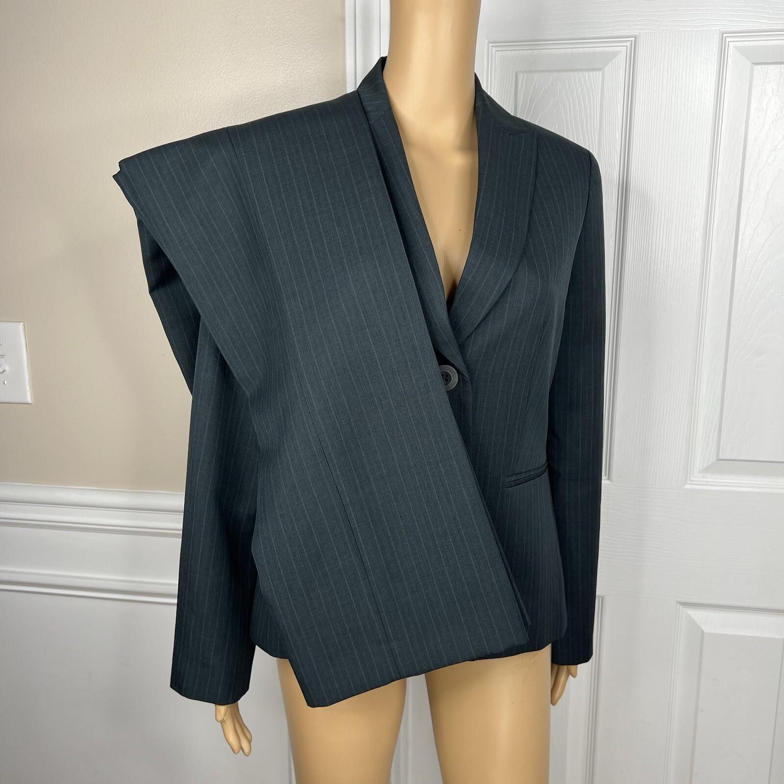 LE SUIT Polyester Pant Suit Size 6 Green Striped Peak Collar Career Lined 2PC