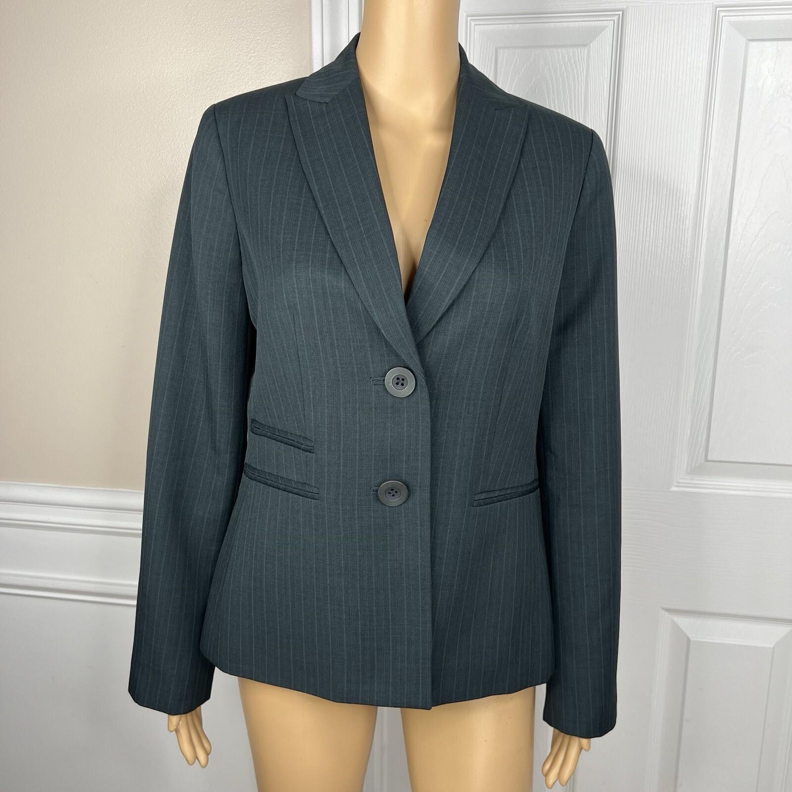 LE SUIT Polyester Pant Suit Size 6 Green Striped Peak Collar Career Lined 2PC