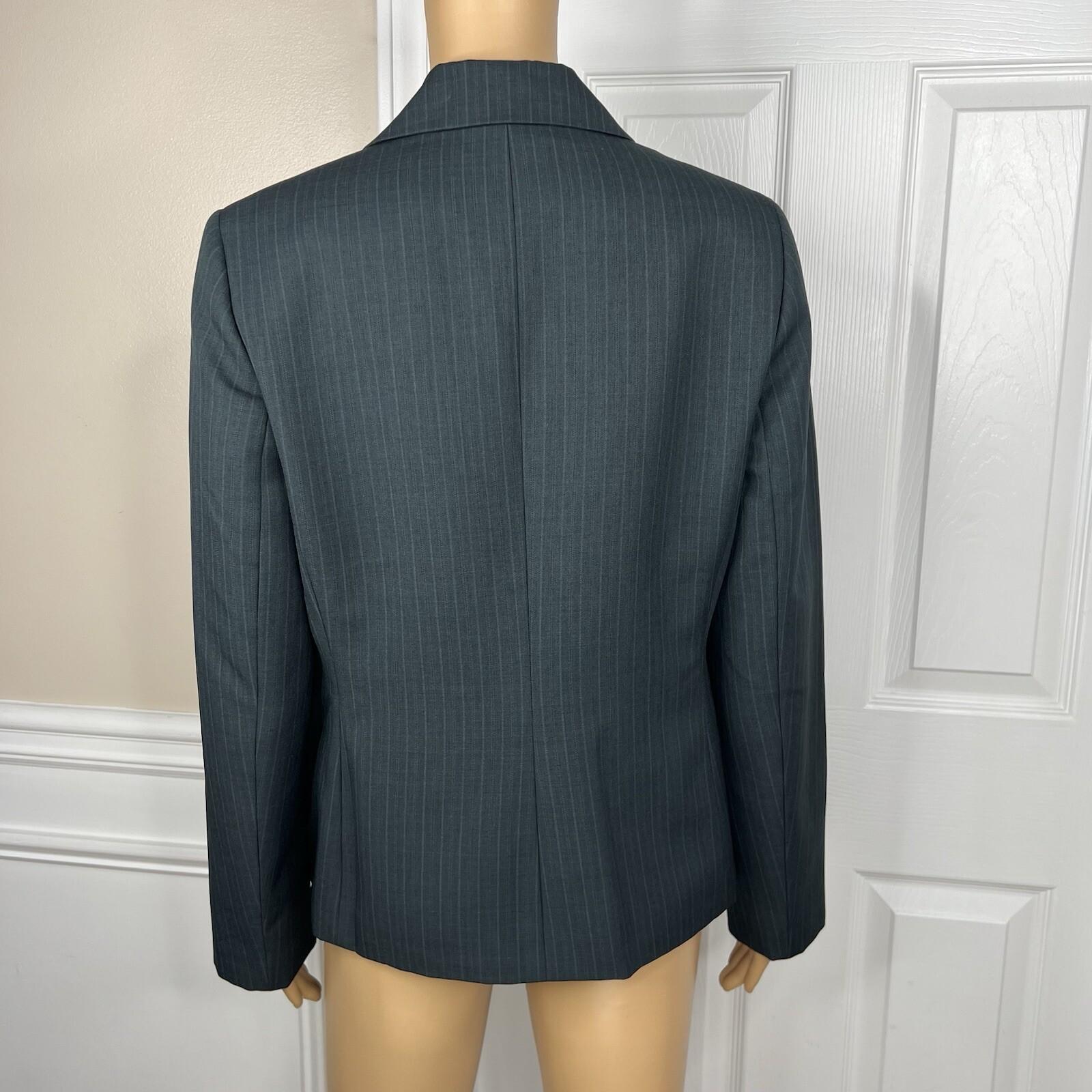 LE SUIT Polyester Pant Suit Size 6 Green Striped Peak Collar Career Lined 2PC