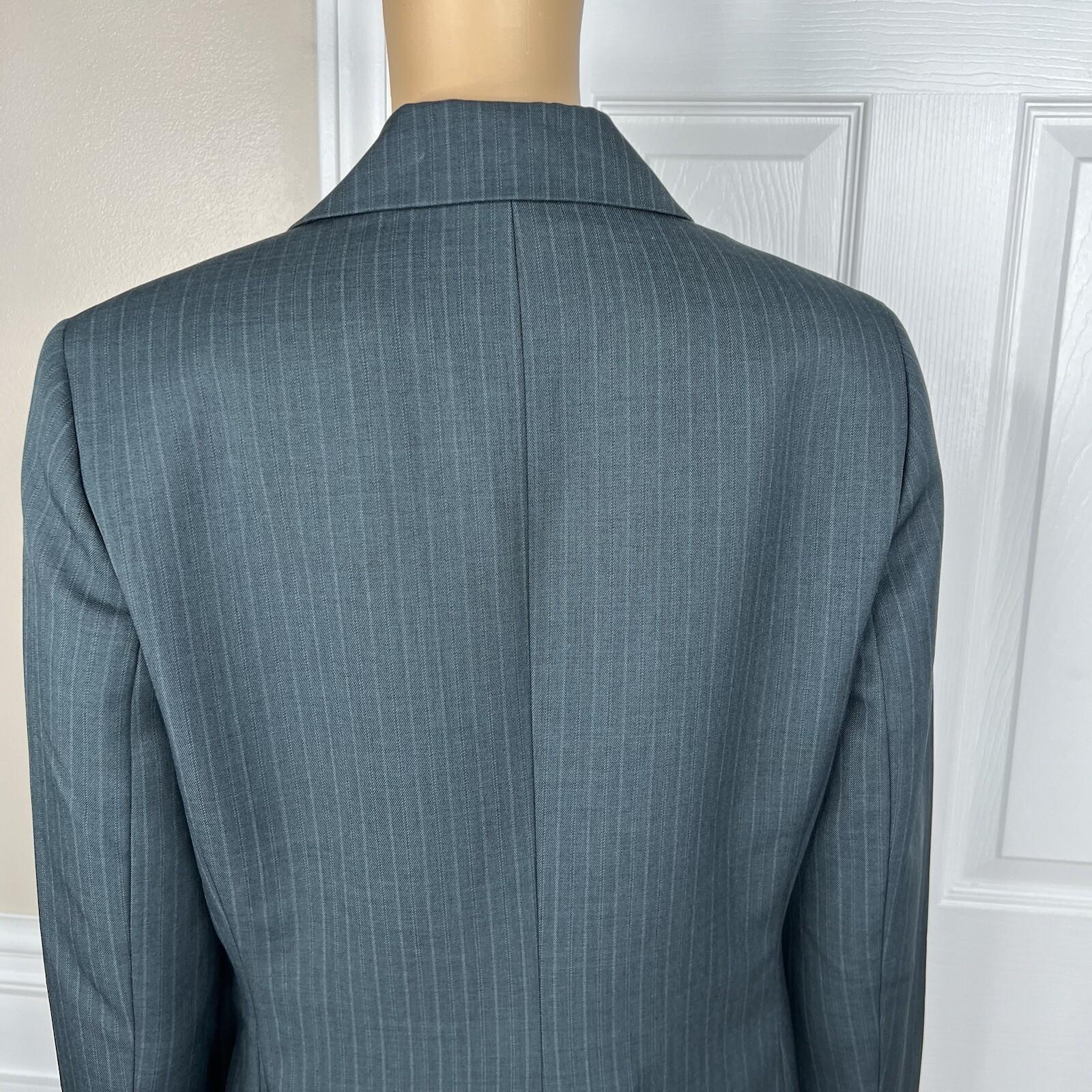 LE SUIT Polyester Pant Suit Size 6 Green Striped Peak Collar Career Lined 2PC