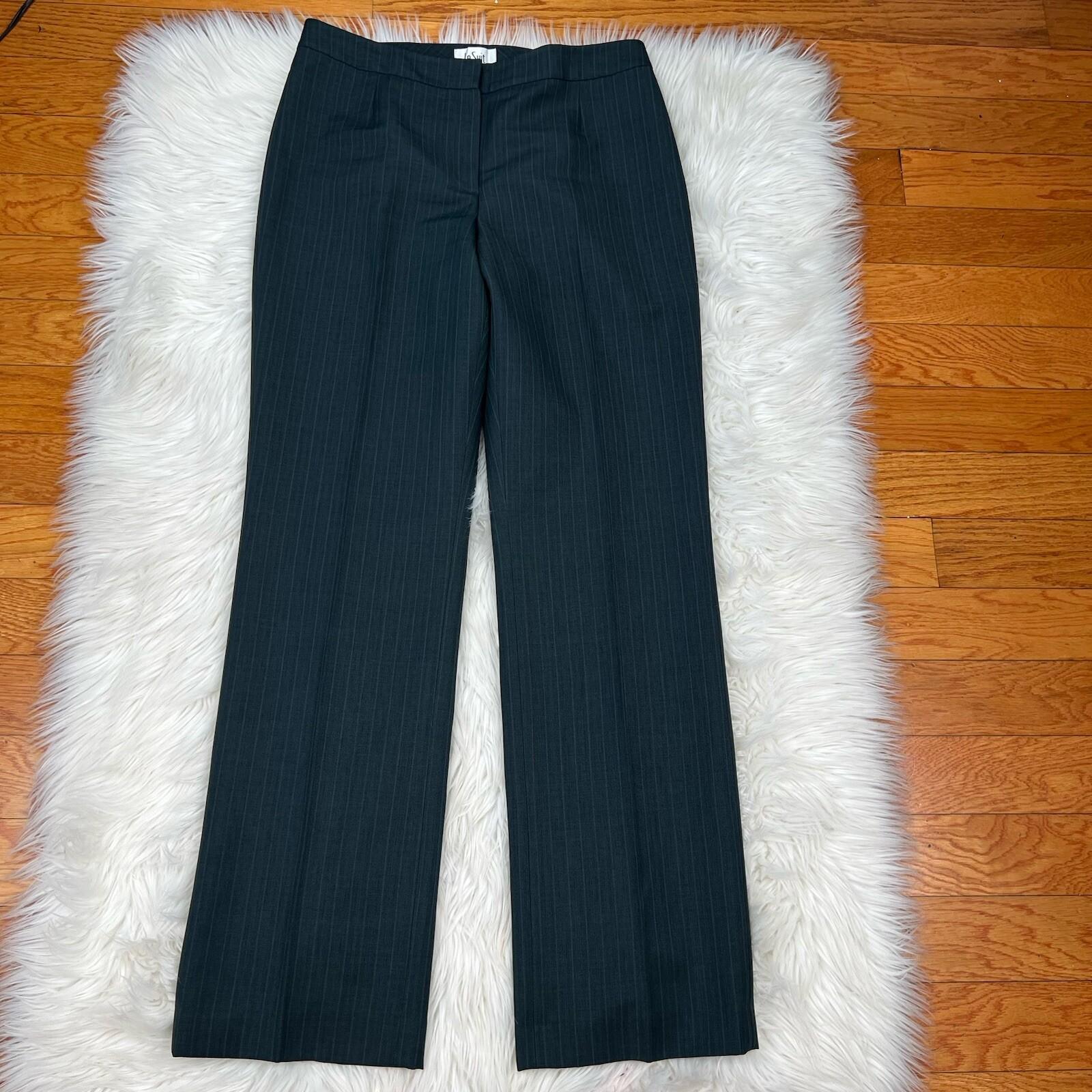 LE SUIT Polyester Pant Suit Size 6 Green Striped Peak Collar Career Lined 2PC