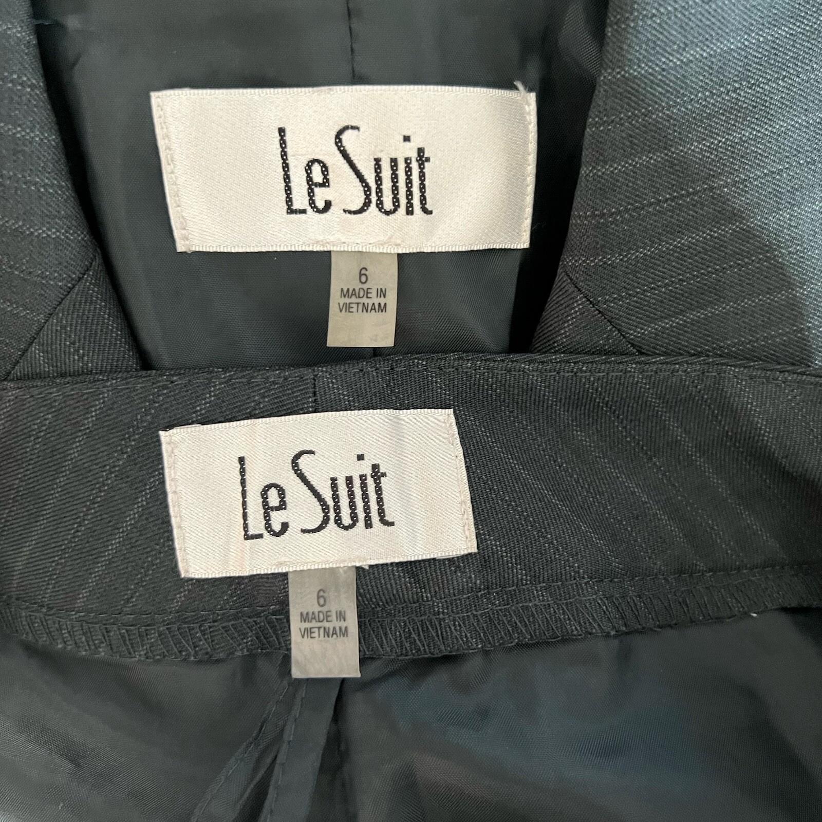 LE SUIT Polyester Pant Suit Size 6 Green Striped Peak Collar Career Lined 2PC