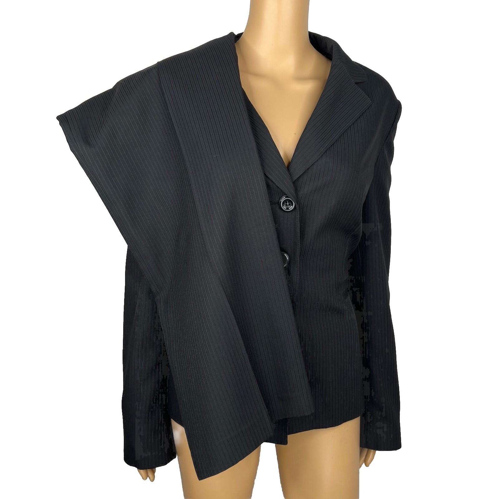 Nine West Women Polyester Pant Suit Size 4 Black Pinstriped Lined Career 2PC