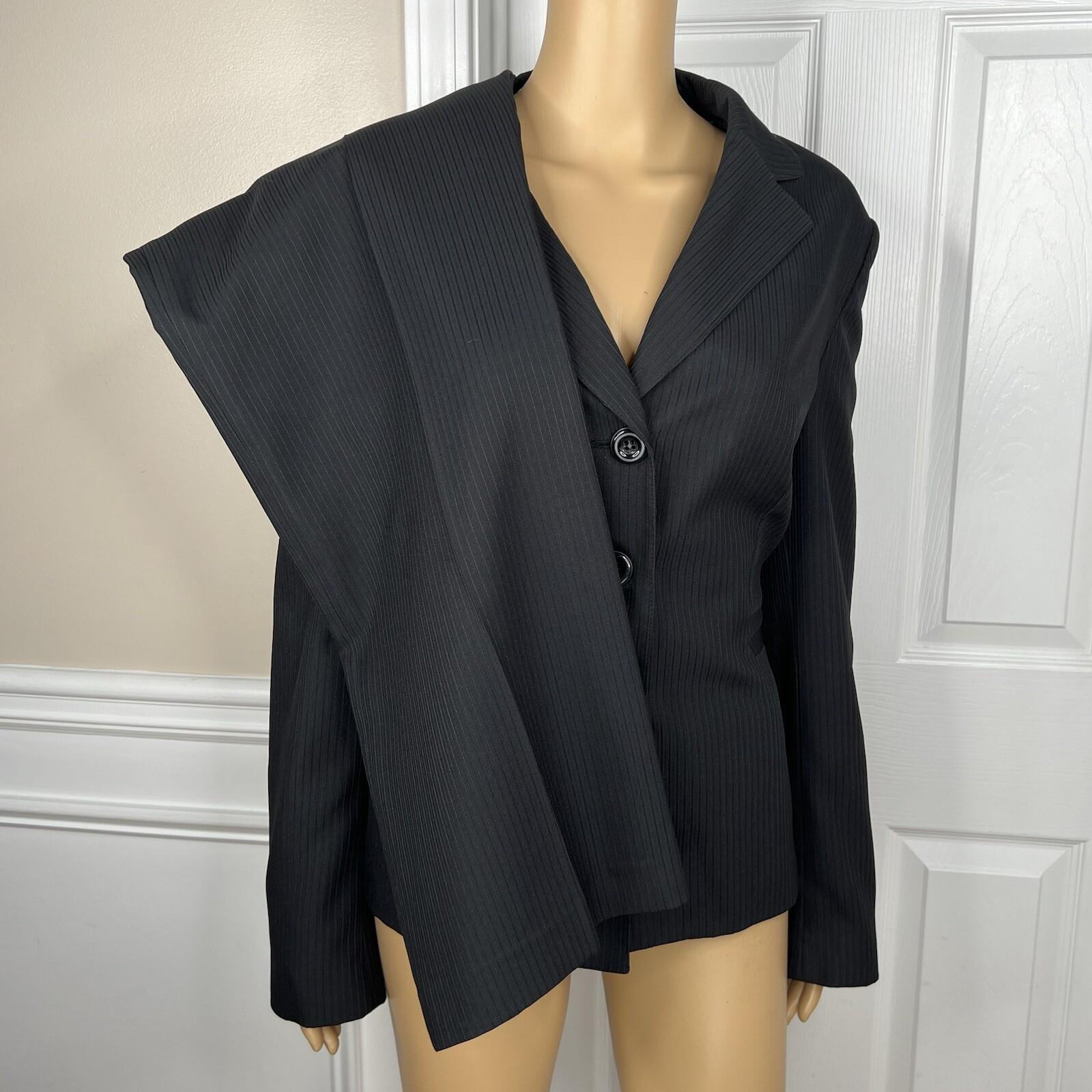 Nine West Women Polyester Pant Suit Size 4 Black Pinstriped Lined Career 2PC