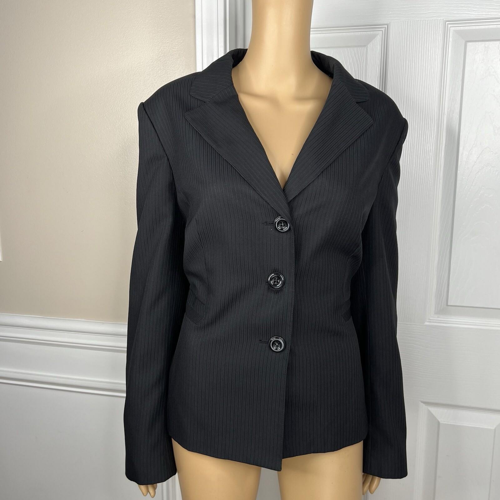 Nine West Women Polyester Pant Suit Size 4 Black Pinstriped Lined Career 2PC