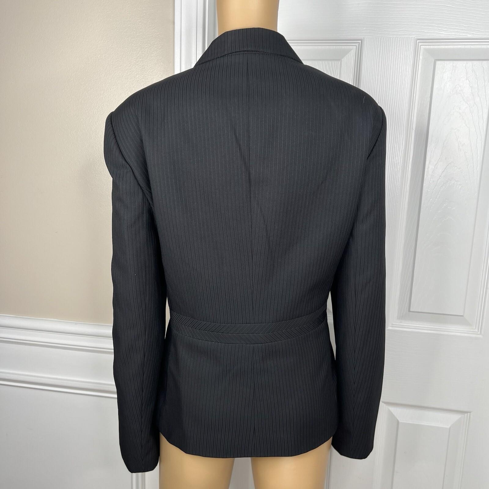 Nine West Women Polyester Pant Suit Size 4 Black Pinstriped Lined Career 2PC