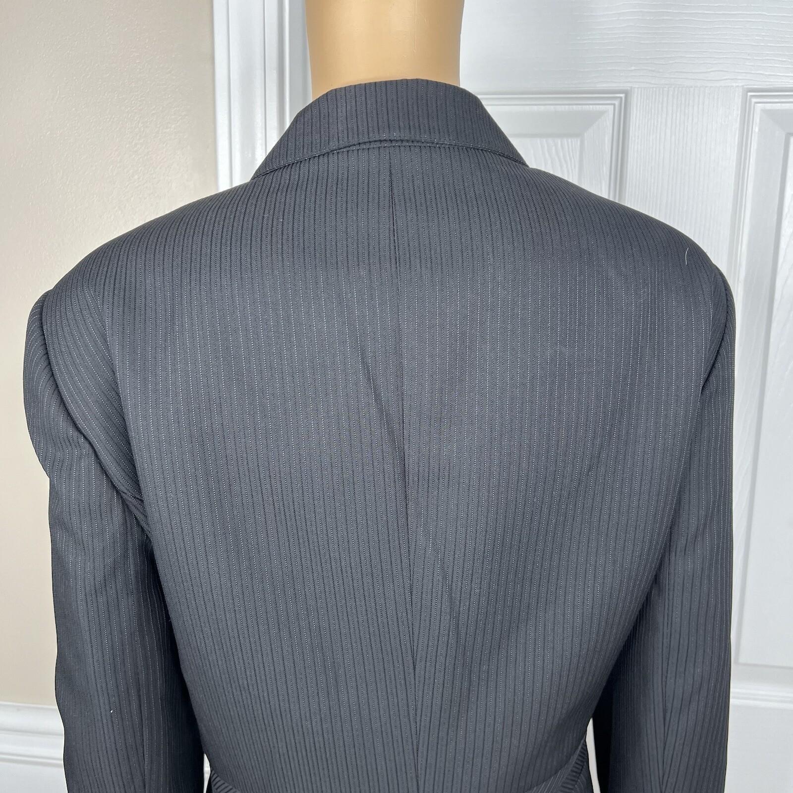 Nine West Women Polyester Pant Suit Size 4 Black Pinstriped Lined Career 2PC