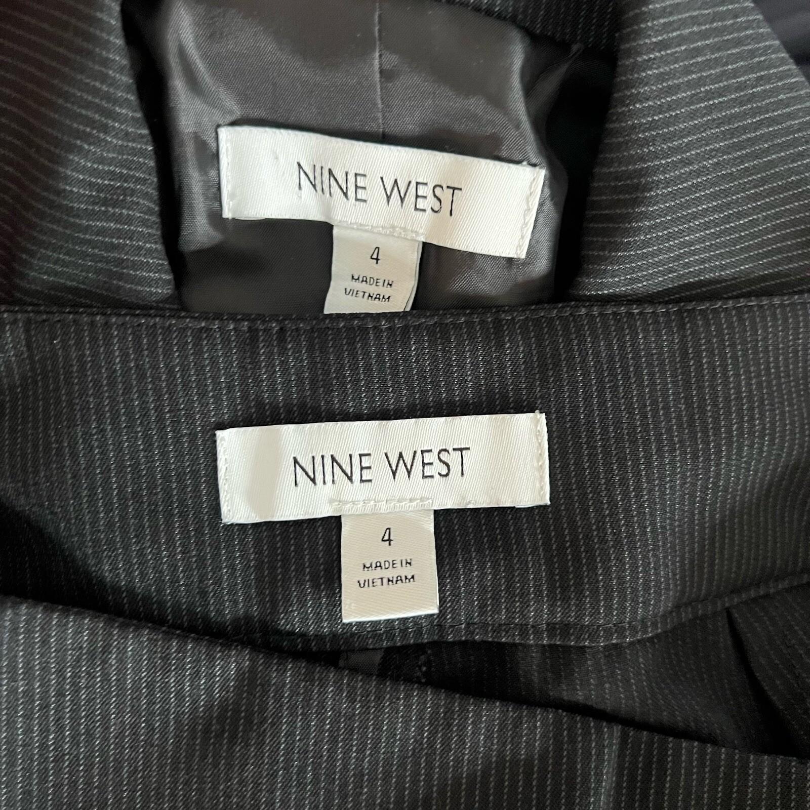 Nine West Women Polyester Pant Suit Size 4 Black Pinstriped Lined Career 2PC