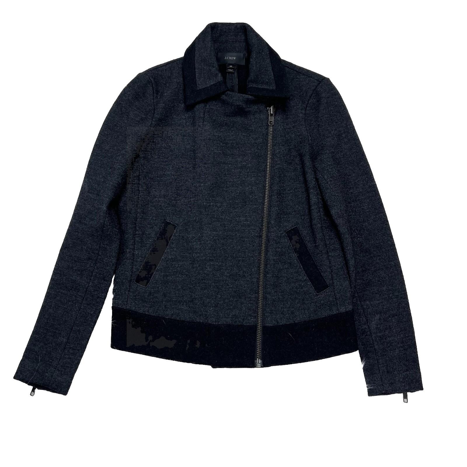 J Crew Wool Blend Jacket Size 00 Charcoal Gray Motorcycle Full Zip Long Sleeve