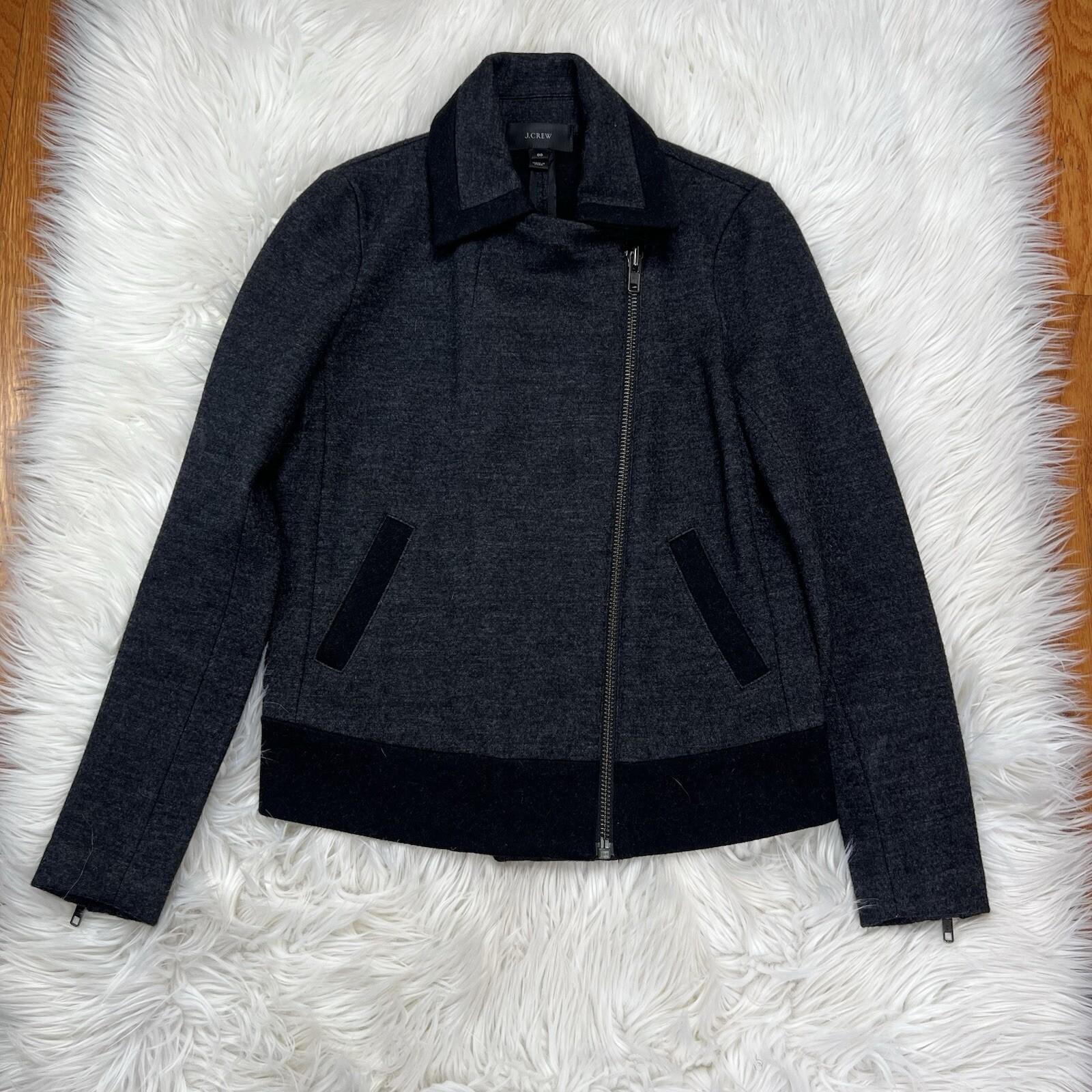J Crew Wool Blend Jacket Size 00 Charcoal Gray Motorcycle Full Zip Long Sleeve