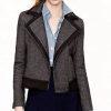 J Crew Wool Blend Jacket Size 00 Charcoal Gray Motorcycle Full Zip Long Sleeve